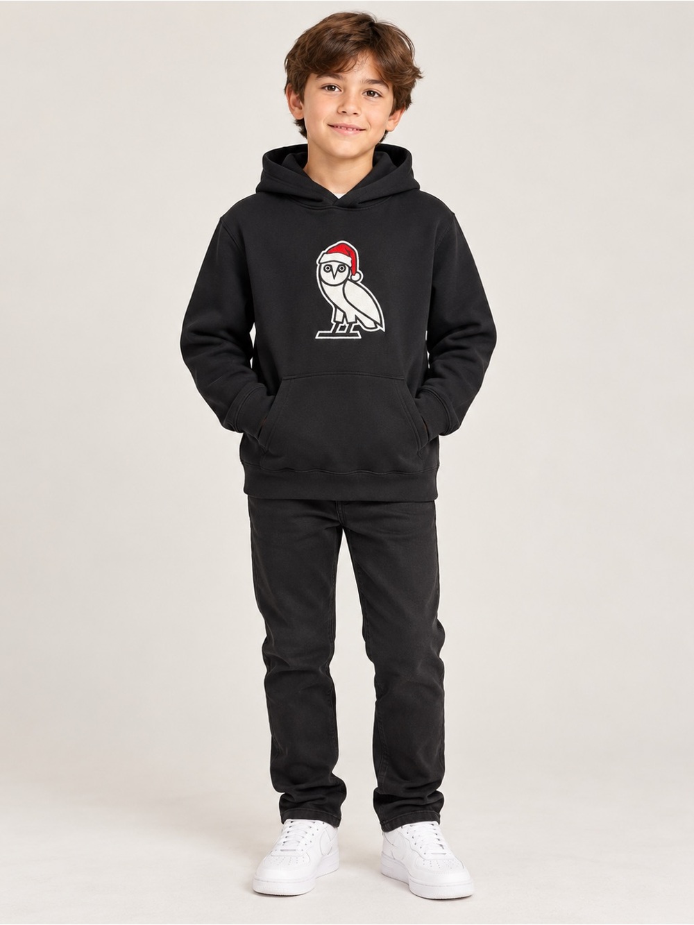 OVO October’s Very Own Kids Santa Owl Black Hoodie Size 10/12